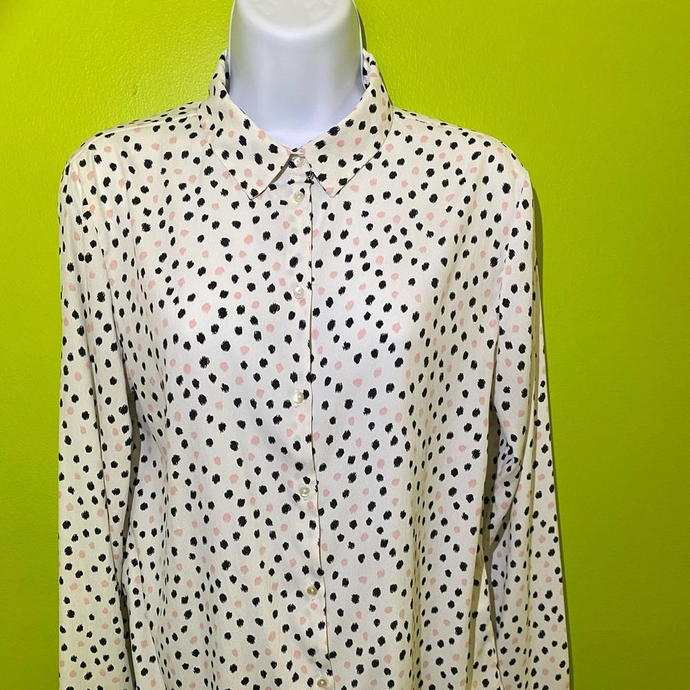 H&M white with black and peach dots blouse shirt